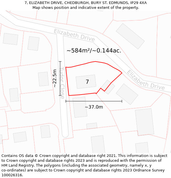 7, ELIZABETH DRIVE, CHEDBURGH, BURY ST. EDMUNDS, IP29 4XA: Plot and title map