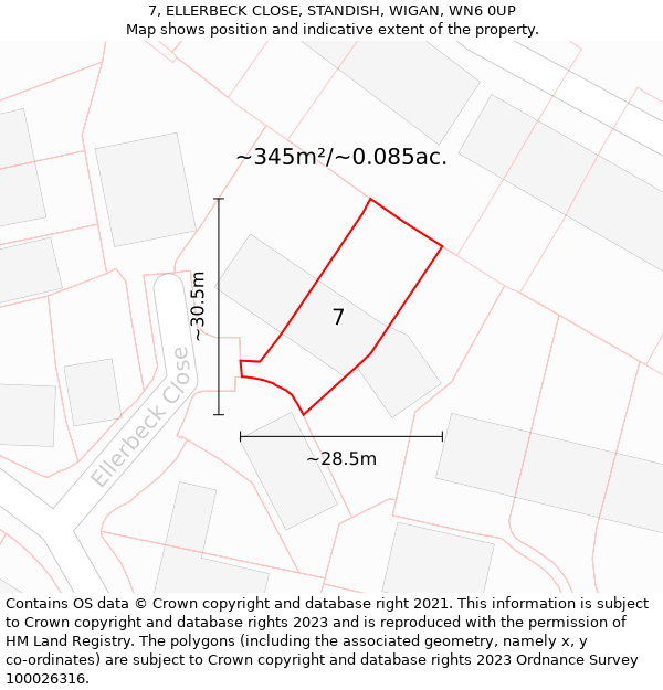 7, ELLERBECK CLOSE, STANDISH, WIGAN, WN6 0UP: Plot and title map