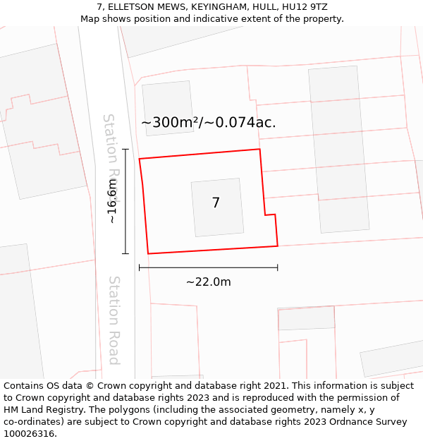 7, ELLETSON MEWS, KEYINGHAM, HULL, HU12 9TZ: Plot and title map