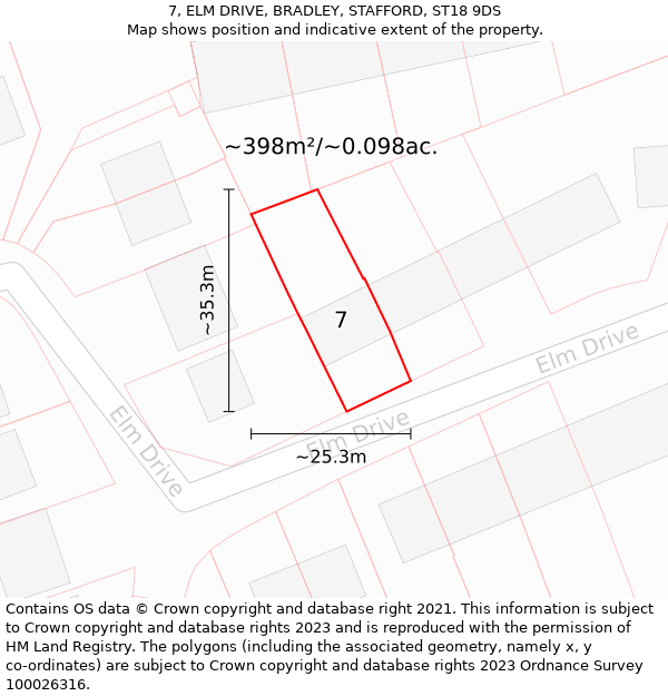 7, ELM DRIVE, BRADLEY, STAFFORD, ST18 9DS: Plot and title map