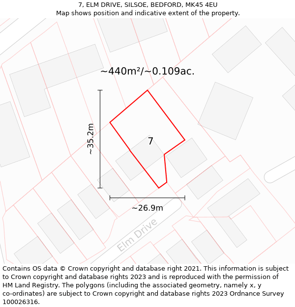 7, ELM DRIVE, SILSOE, BEDFORD, MK45 4EU: Plot and title map