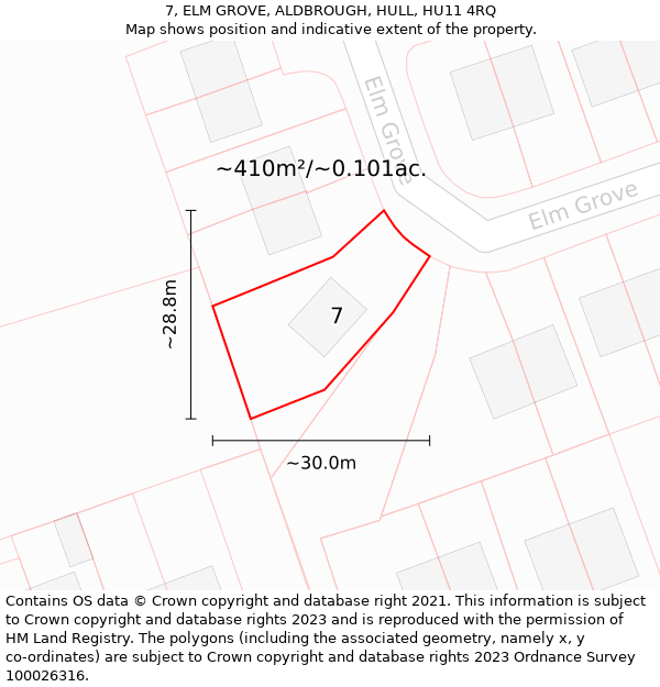 7, ELM GROVE, ALDBROUGH, HULL, HU11 4RQ: Plot and title map