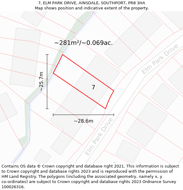 7, ELM PARK DRIVE, AINSDALE, SOUTHPORT, PR8 3HA: Plot and title map