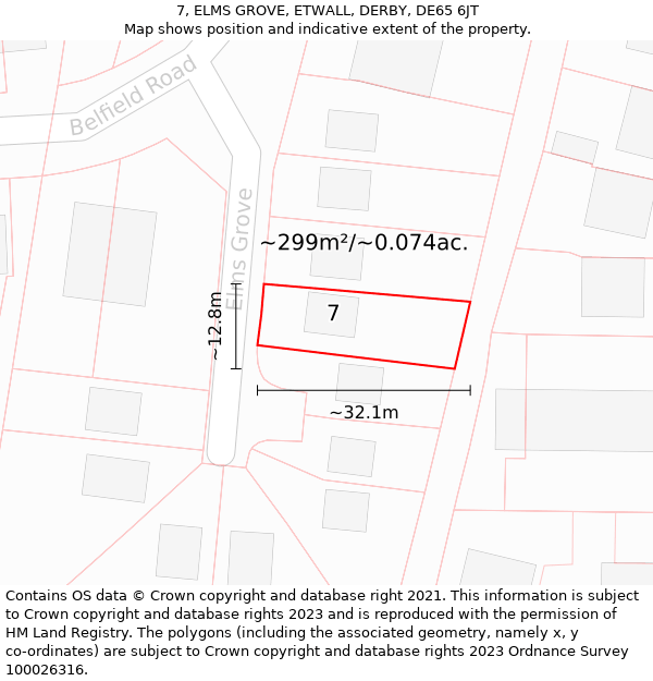 7, ELMS GROVE, ETWALL, DERBY, DE65 6JT: Plot and title map