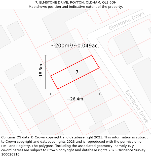 7, ELMSTONE DRIVE, ROYTON, OLDHAM, OL2 6DH: Plot and title map