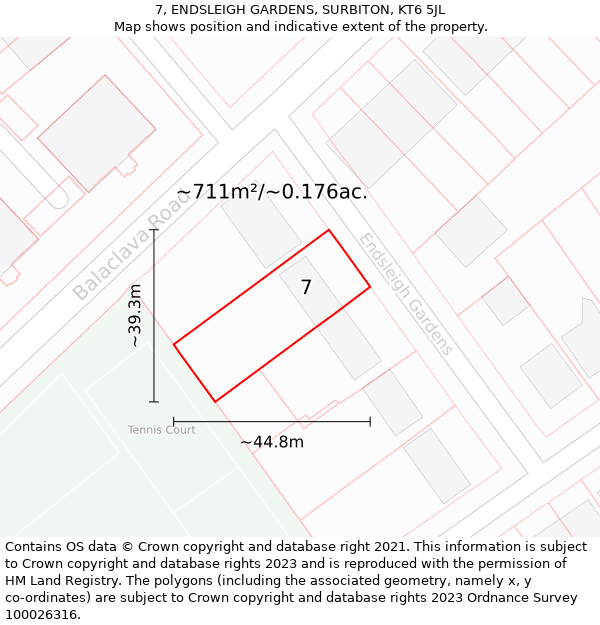 7, ENDSLEIGH GARDENS, SURBITON, KT6 5JL: Plot and title map