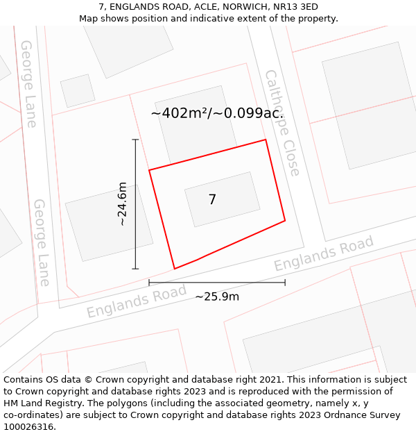 7, ENGLANDS ROAD, ACLE, NORWICH, NR13 3ED: Plot and title map