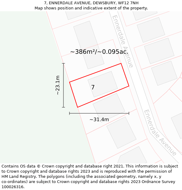 7, ENNERDALE AVENUE, DEWSBURY, WF12 7NH: Plot and title map