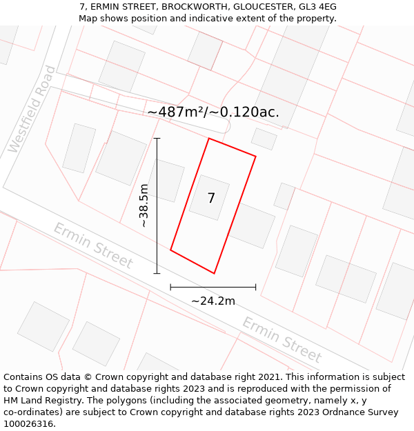 7, ERMIN STREET, BROCKWORTH, GLOUCESTER, GL3 4EG: Plot and title map