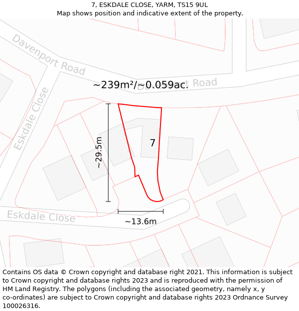 7, ESKDALE CLOSE, YARM, TS15 9UL: Plot and title map