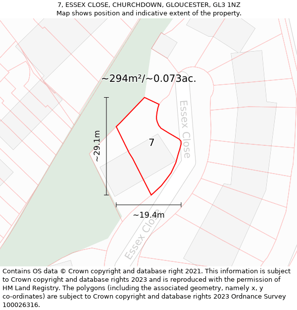 7, ESSEX CLOSE, CHURCHDOWN, GLOUCESTER, GL3 1NZ: Plot and title map