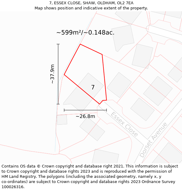 7, ESSEX CLOSE, SHAW, OLDHAM, OL2 7EA: Plot and title map