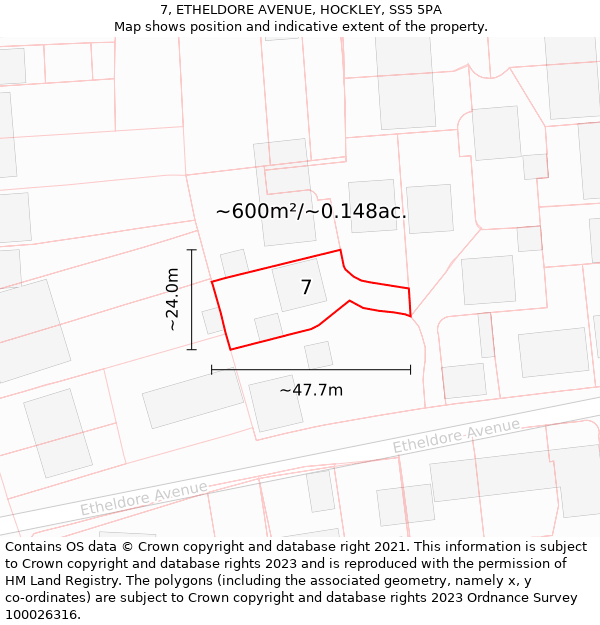 7, ETHELDORE AVENUE, HOCKLEY, SS5 5PA: Plot and title map