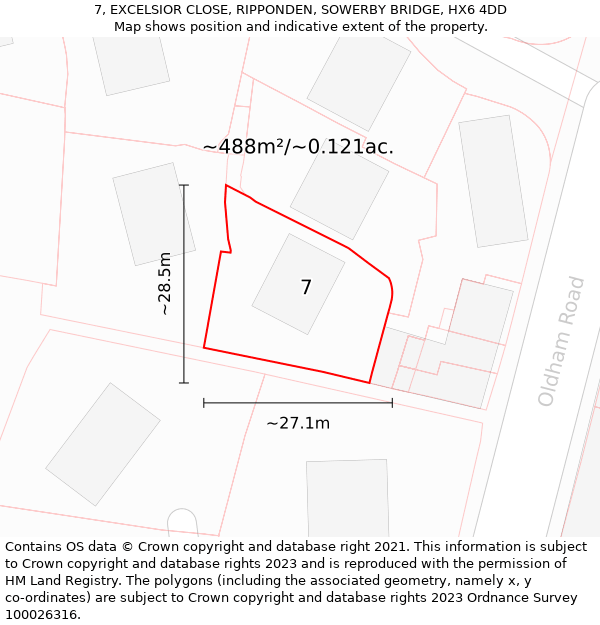 7, EXCELSIOR CLOSE, RIPPONDEN, SOWERBY BRIDGE, HX6 4DD: Plot and title map