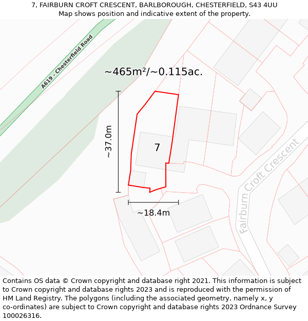 7, FAIRBURN CROFT CRESCENT, BARLBOROUGH, CHESTERFIELD, S43 4UU: Plot and title map