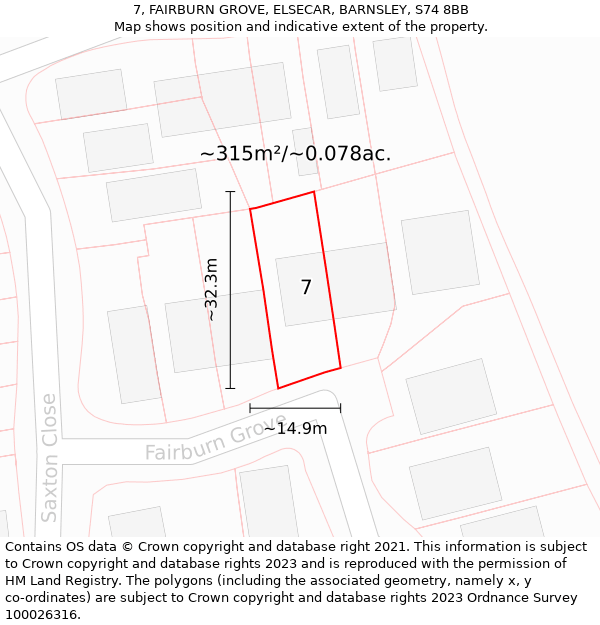 7, FAIRBURN GROVE, ELSECAR, BARNSLEY, S74 8BB: Plot and title map