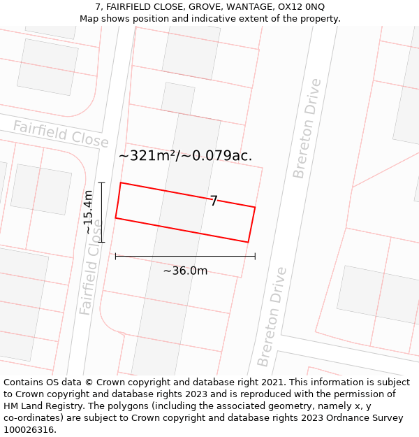 7, FAIRFIELD CLOSE, GROVE, WANTAGE, OX12 0NQ: Plot and title map