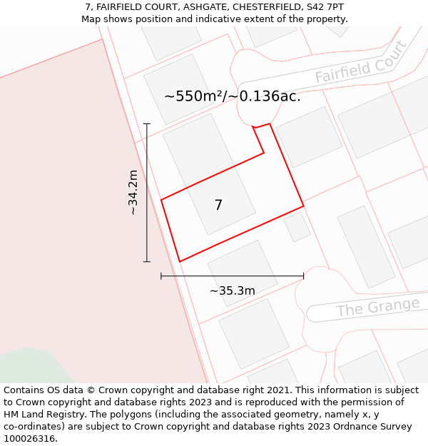 7, FAIRFIELD COURT, ASHGATE, CHESTERFIELD, S42 7PT: Plot and title map