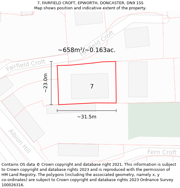 7, FAIRFIELD CROFT, EPWORTH, DONCASTER, DN9 1SS: Plot and title map