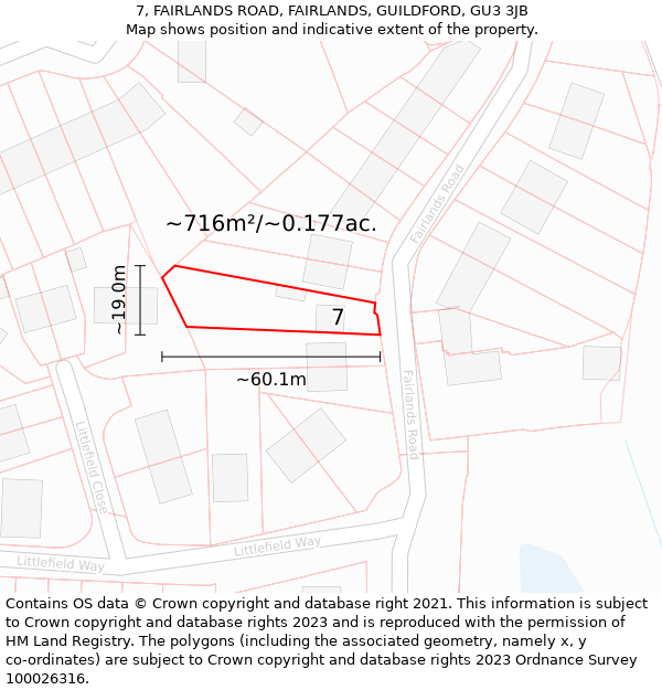 7, FAIRLANDS ROAD, FAIRLANDS, GUILDFORD, GU3 3JB: Plot and title map