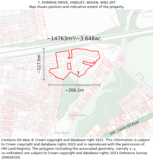 7, FAIRMAN DRIVE, HINDLEY, WIGAN, WN2 2RT: Plot and title map