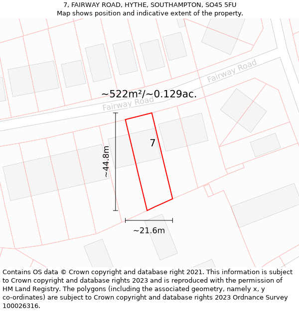 7, FAIRWAY ROAD, HYTHE, SOUTHAMPTON, SO45 5FU: Plot and title map