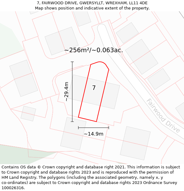 7, FAIRWOOD DRIVE, GWERSYLLT, WREXHAM, LL11 4DE: Plot and title map