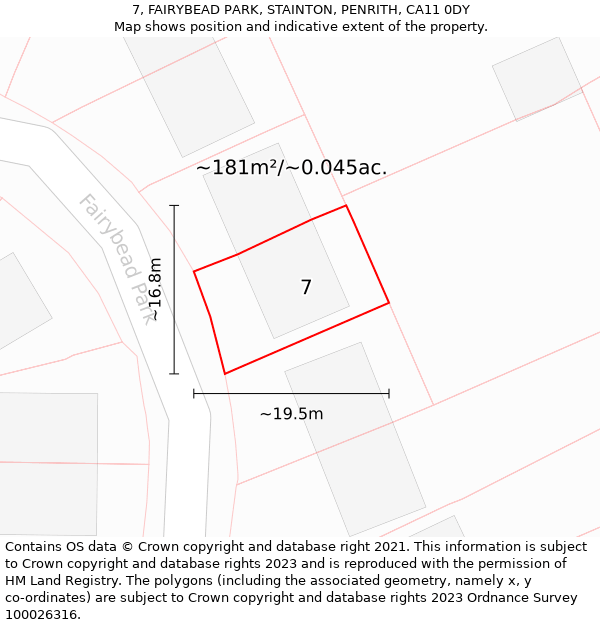 7, FAIRYBEAD PARK, STAINTON, PENRITH, CA11 0DY: Plot and title map