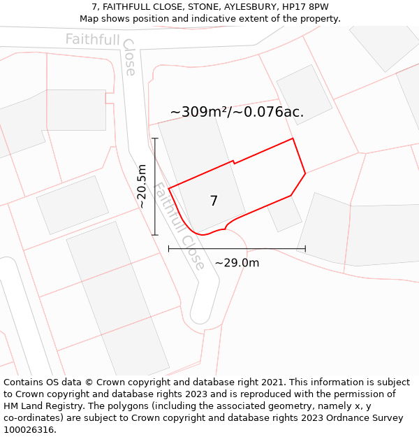 7, FAITHFULL CLOSE, STONE, AYLESBURY, HP17 8PW: Plot and title map