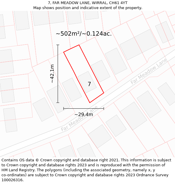 7, FAR MEADOW LANE, WIRRAL, CH61 4YT: Plot and title map