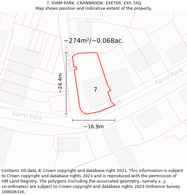 7, FARM PARK, CRANBROOK, EXETER, EX5 7AQ: Plot and title map