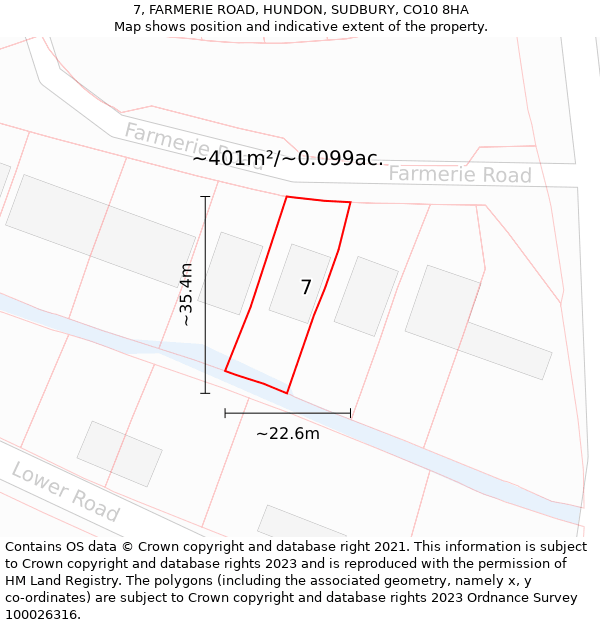 7, FARMERIE ROAD, HUNDON, SUDBURY, CO10 8HA: Plot and title map