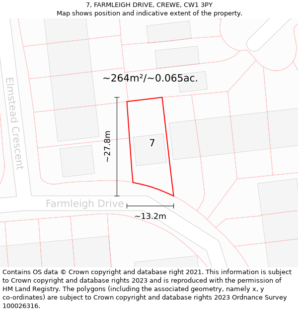 7, FARMLEIGH DRIVE, CREWE, CW1 3PY: Plot and title map