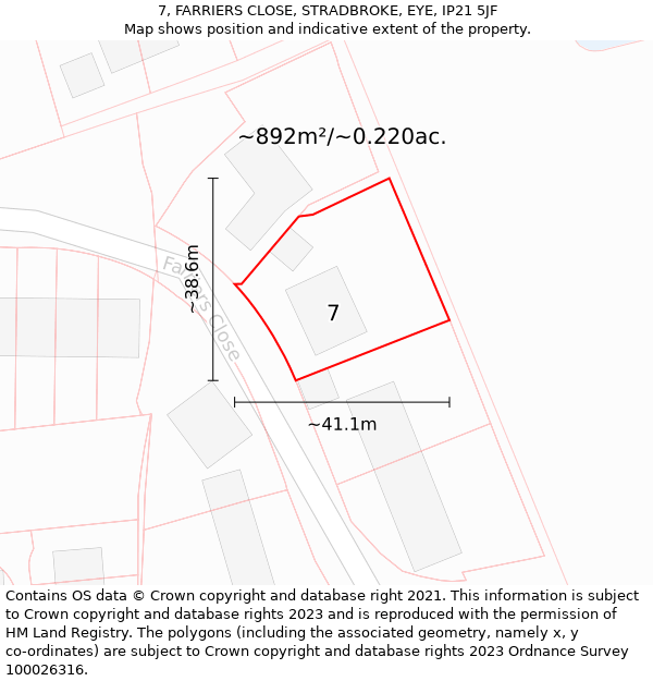 7, FARRIERS CLOSE, STRADBROKE, EYE, IP21 5JF: Plot and title map