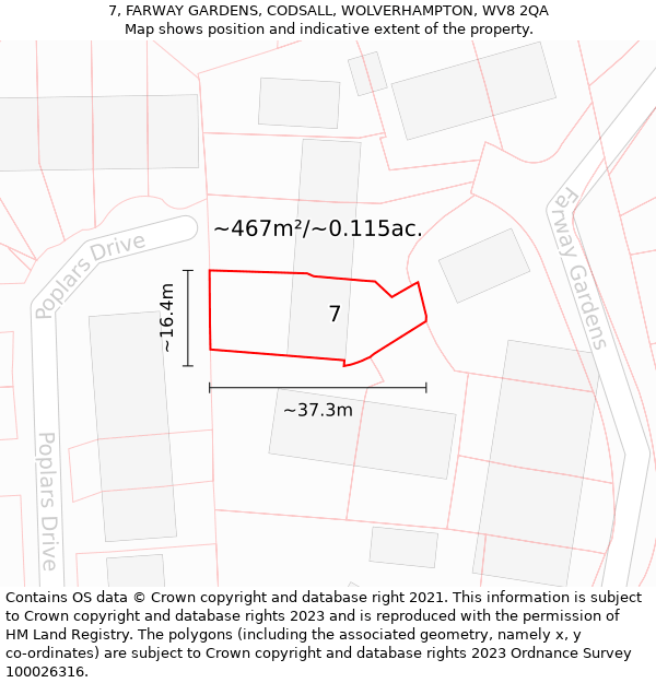 7, FARWAY GARDENS, CODSALL, WOLVERHAMPTON, WV8 2QA: Plot and title map