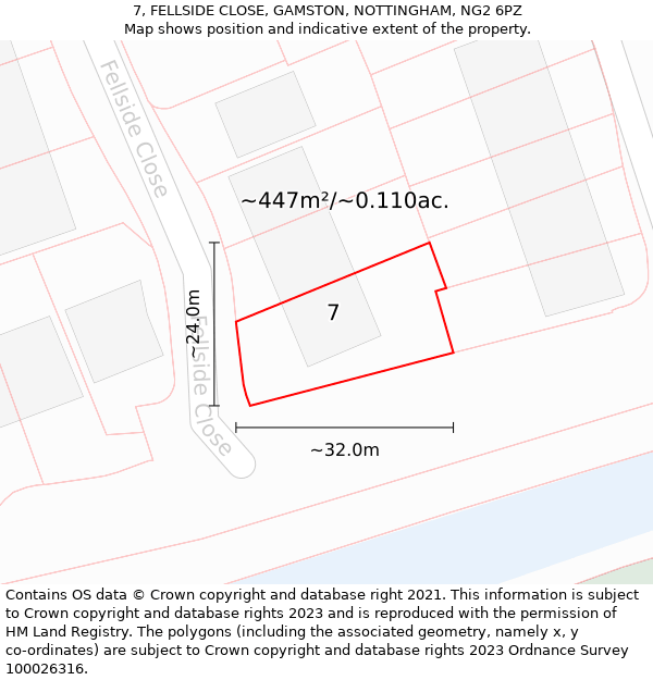 7, FELLSIDE CLOSE, GAMSTON, NOTTINGHAM, NG2 6PZ: Plot and title map