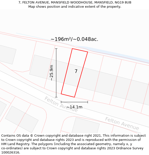 7, FELTON AVENUE, MANSFIELD WOODHOUSE, MANSFIELD, NG19 8UB: Plot and title map