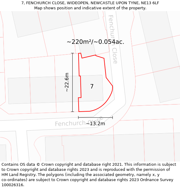 7, FENCHURCH CLOSE, WIDEOPEN, NEWCASTLE UPON TYNE, NE13 6LF: Plot and title map