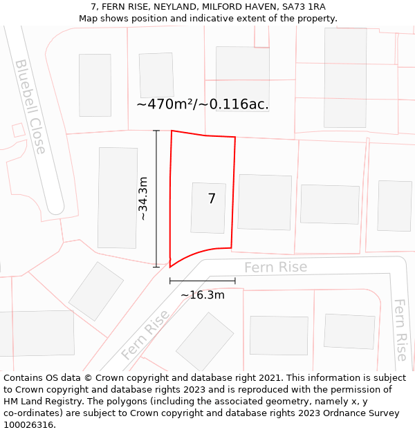 7, FERN RISE, NEYLAND, MILFORD HAVEN, SA73 1RA: Plot and title map