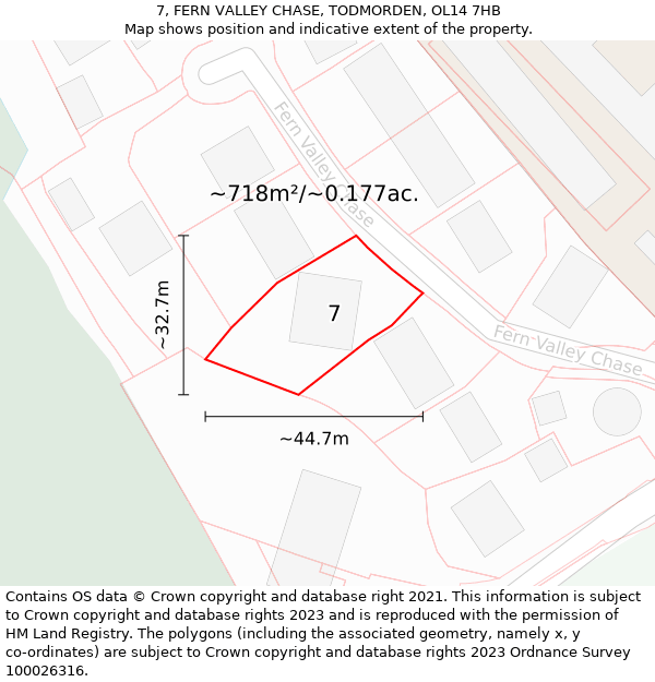 7, FERN VALLEY CHASE, TODMORDEN, OL14 7HB: Plot and title map
