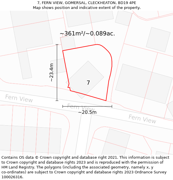 7, FERN VIEW, GOMERSAL, CLECKHEATON, BD19 4PE: Plot and title map