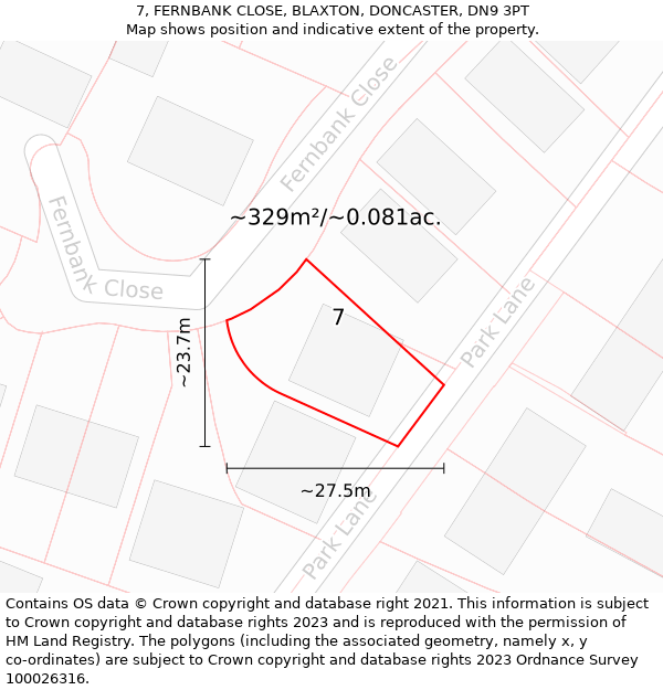 7, FERNBANK CLOSE, BLAXTON, DONCASTER, DN9 3PT: Plot and title map