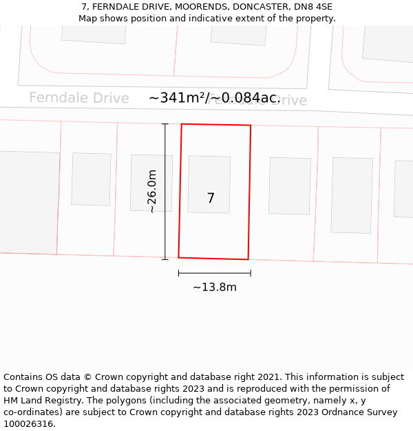 7, FERNDALE DRIVE, MOORENDS, DONCASTER, DN8 4SE: Plot and title map