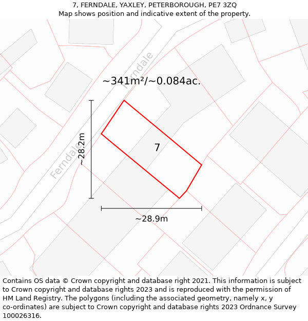 7, FERNDALE, YAXLEY, PETERBOROUGH, PE7 3ZQ: Plot and title map