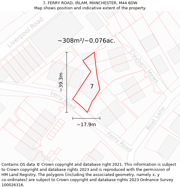 7, FERRY ROAD, IRLAM, MANCHESTER, M44 6DW: Plot and title map