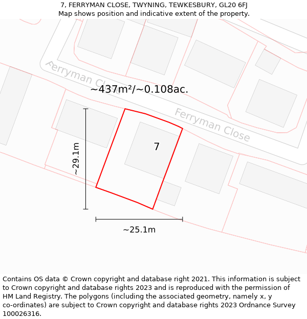 7, FERRYMAN CLOSE, TWYNING, TEWKESBURY, GL20 6FJ: Plot and title map