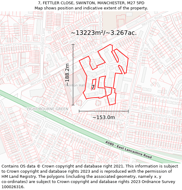 7, FETTLER CLOSE, SWINTON, MANCHESTER, M27 5PD: Plot and title map