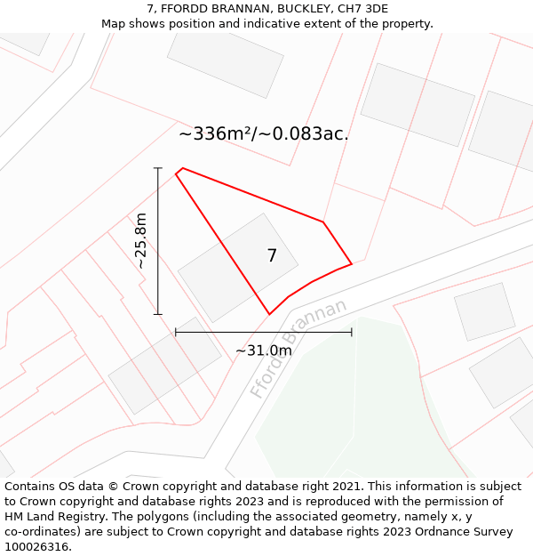 7, FFORDD BRANNAN, BUCKLEY, CH7 3DE: Plot and title map