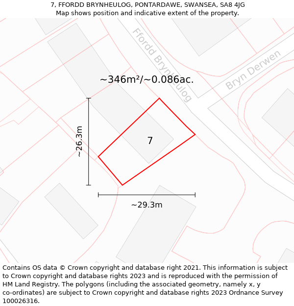 7, FFORDD BRYNHEULOG, PONTARDAWE, SWANSEA, SA8 4JG: Plot and title map