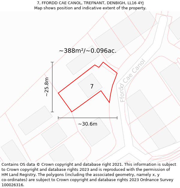 7, FFORDD CAE CANOL, TREFNANT, DENBIGH, LL16 4YJ: Plot and title map